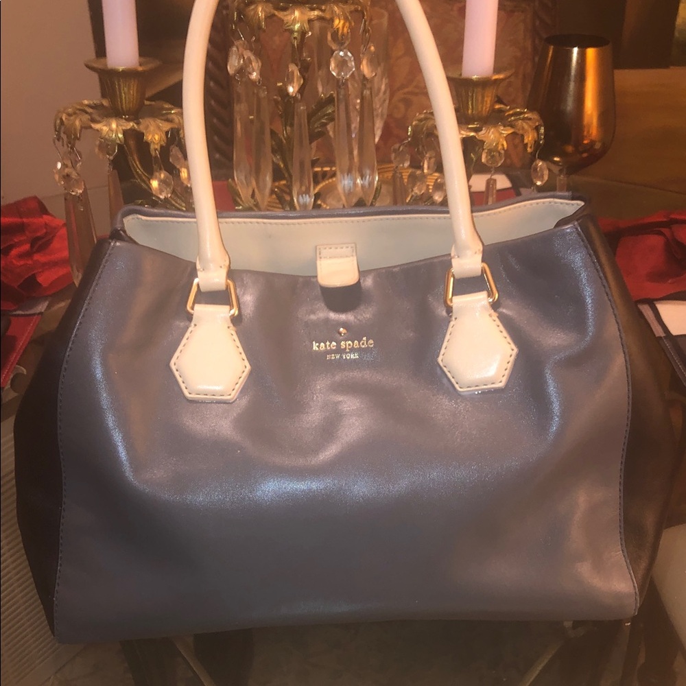 😍🔥😍Kate Spade Grey & Black Satchel with Cream Handles and Gold Hardware